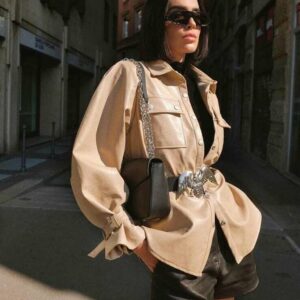 جاكيد جلد بيجي | Beige Leather Jacket