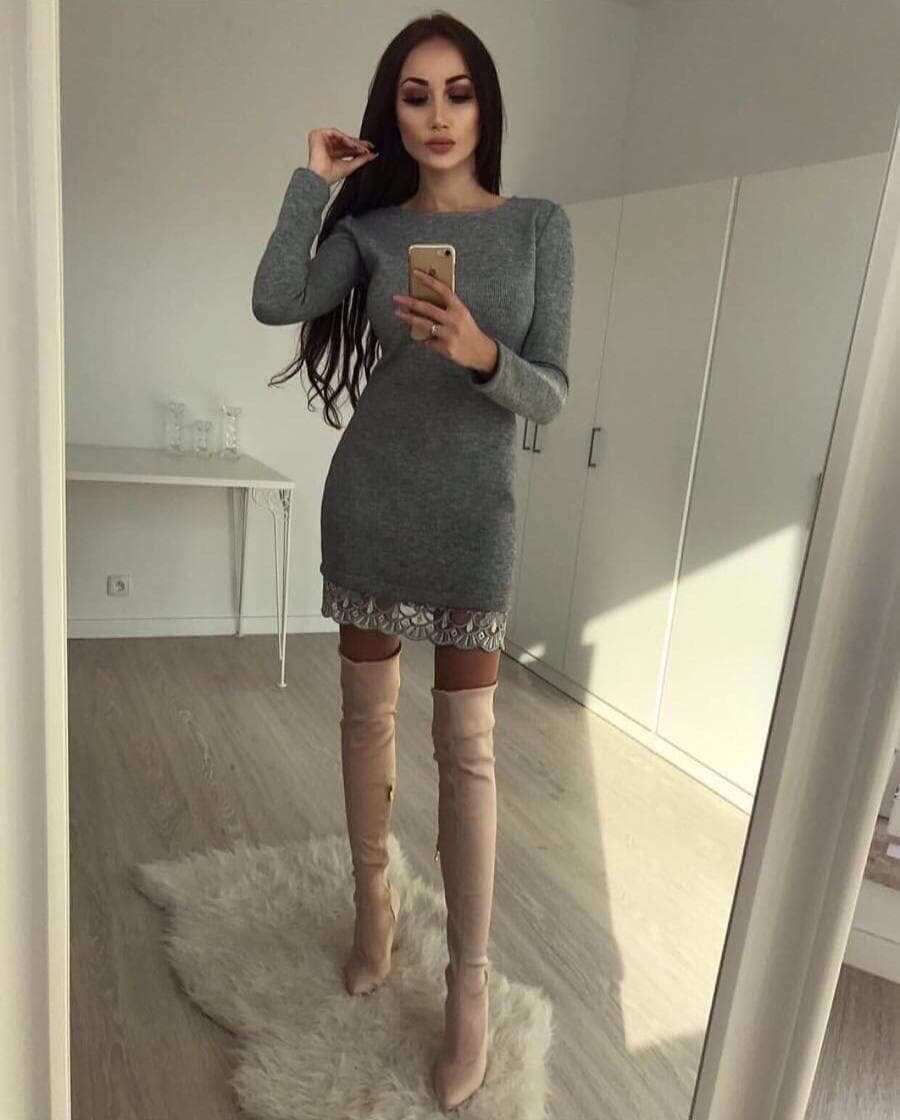 فستان رصاصي قصير | Short Gray Dress