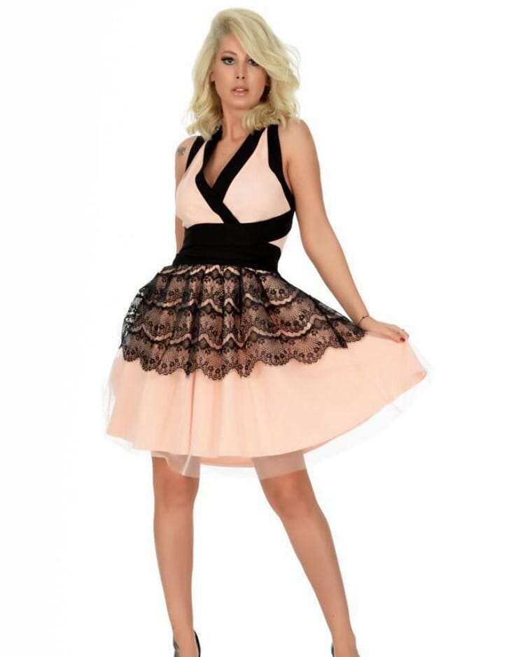 فستان قصير وردي وأسود | Short Black and Pink Dress