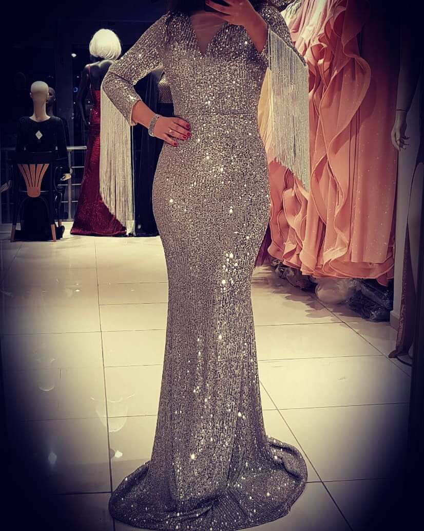 فستان طويل فضي | Long Silver Dress