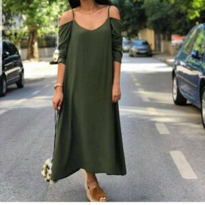 فستان زيتوني طويل | Long Olive Dress