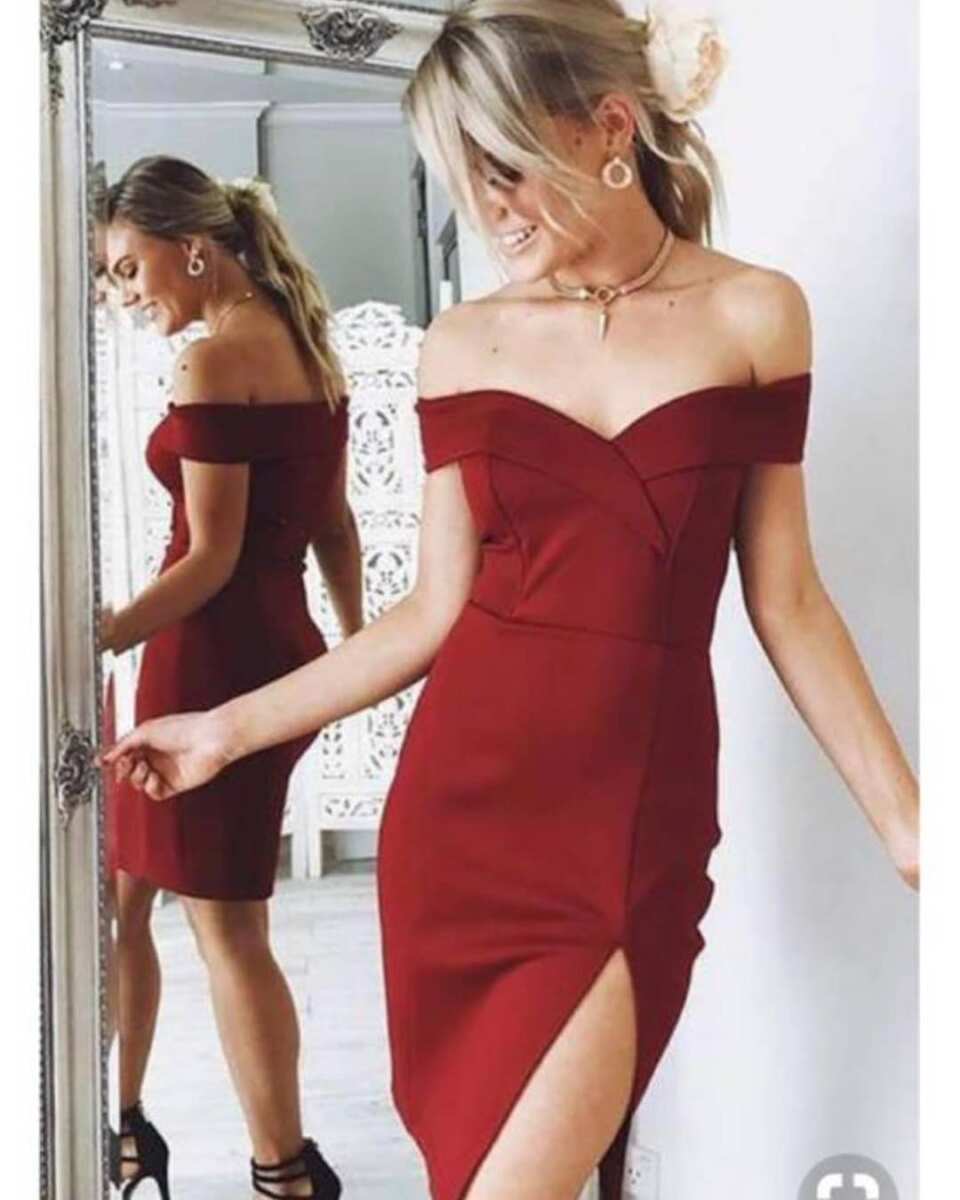 فستان ماروني قصير | Short Maroon Dress
