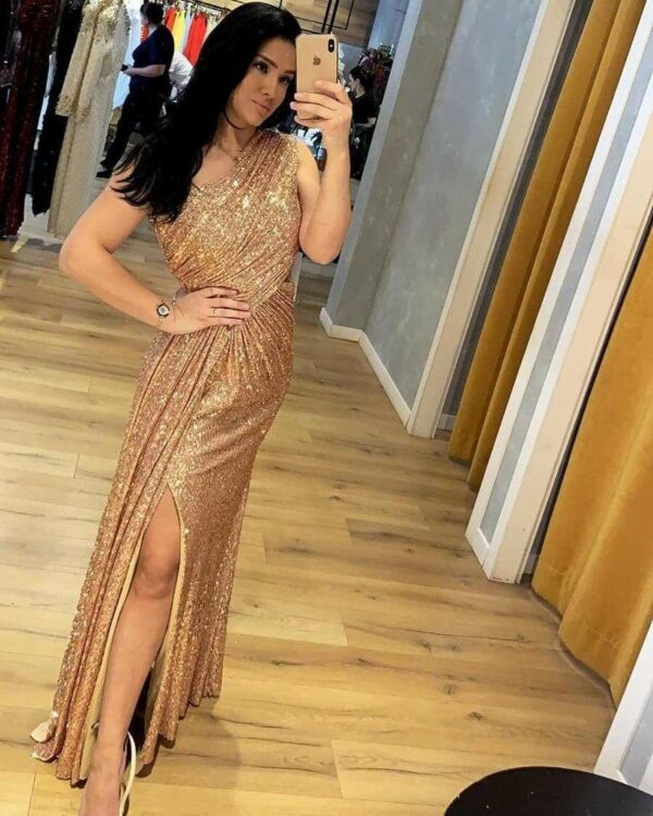 فستان ذهبي طويل | Long Golden Dress